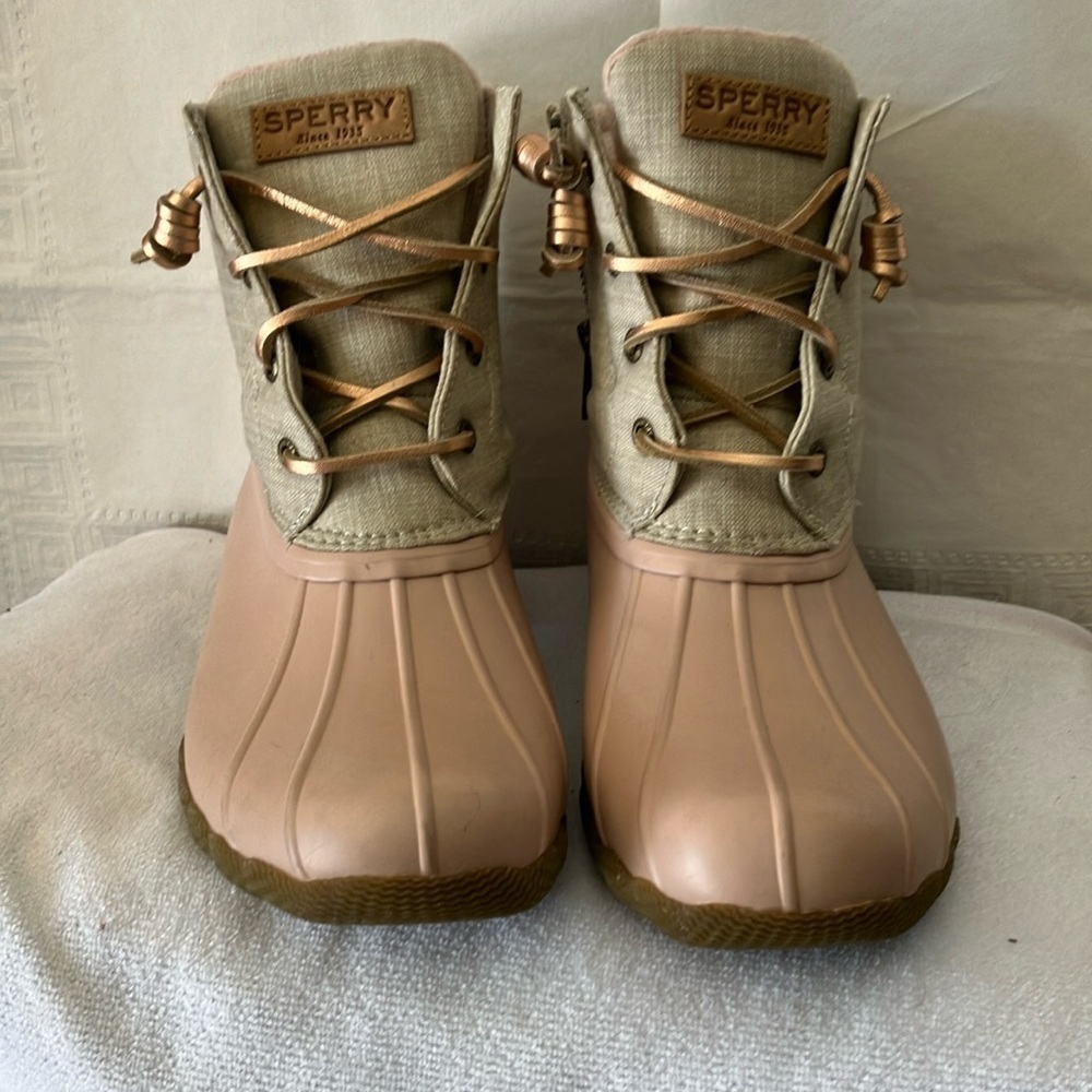 SPERRY Top Sider Women’s Saltwater Canvas Rose/Oak Pink Tan 9.5 Duck Boot Style